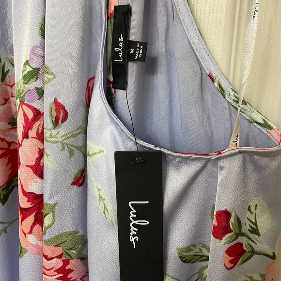 Get a Bloom Light Blue Floral Print Satin Halter Mini Dress - Picture 4 of 6